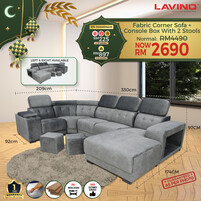 Lavo Fabric U-shape Sofa with 2 stools + Storage box 6060